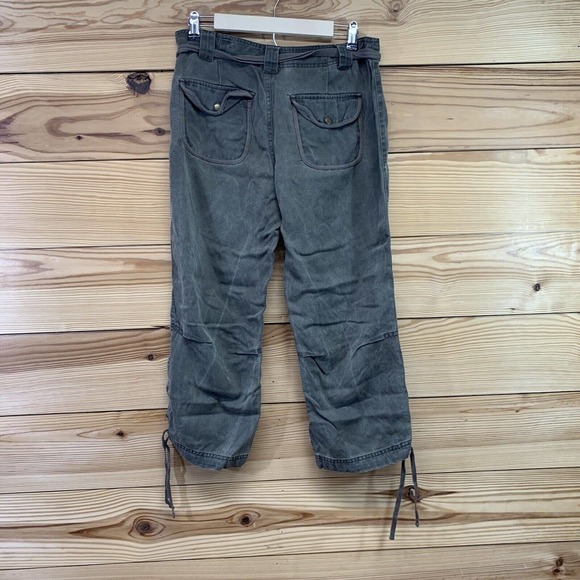 Athleta Cropped Pants 8 Army Green Tencel Lyocell Drawstring Tie Capri B122 - Picture 6 of 10